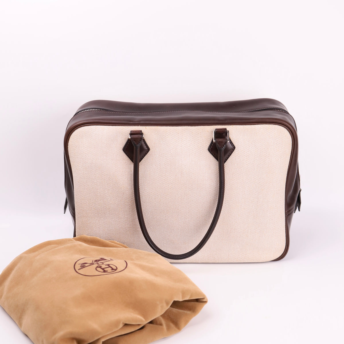 Hermes Plume 32 Handbag in Box Calf/Canvas Ebene 2002,full view