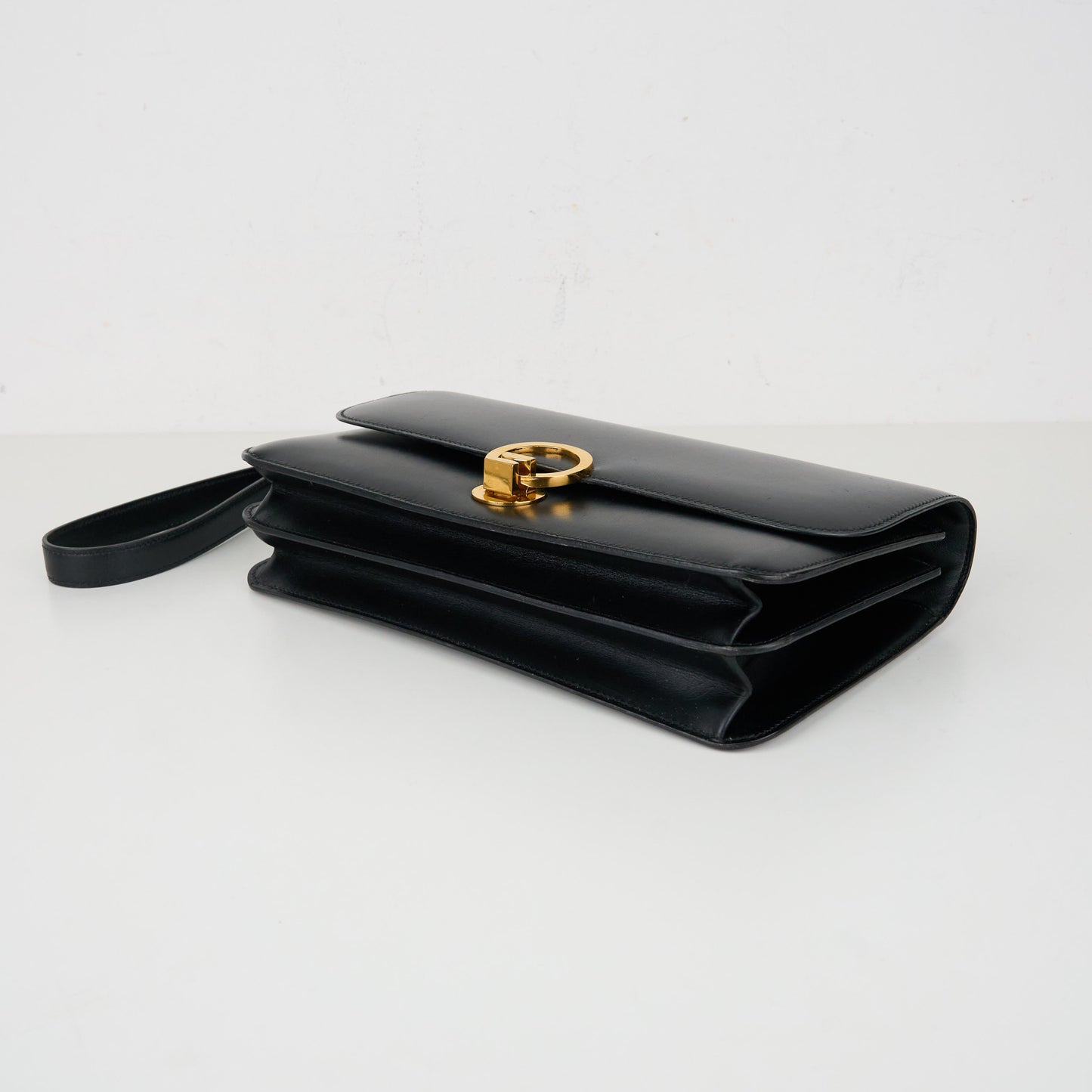 Hermes |Vintage  Ring Shoulder Bag box calf  Black 1991