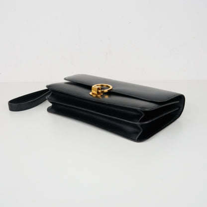 Hermes |Vintage  Ring Shoulder Bag box calf  Black 1991