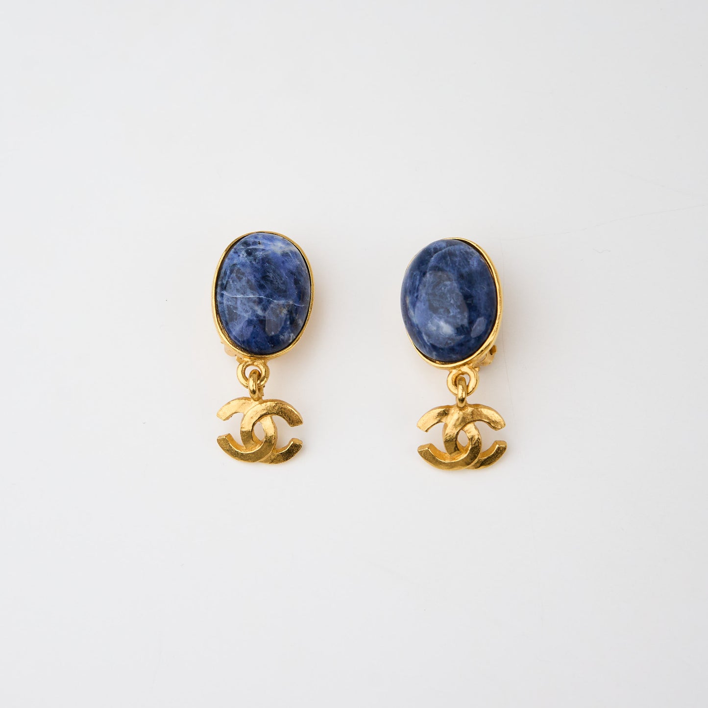Chanel｜Vintage Gold plated Earrings  Lapis 96A
