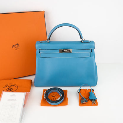 Hermes｜ Kelly 32 Handbag Blue Jean Swift 2005