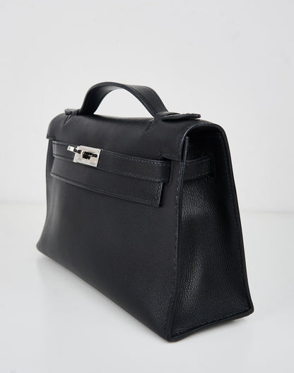 Hermes｜Kelly Pochette Black Handbag Evergrain 2006