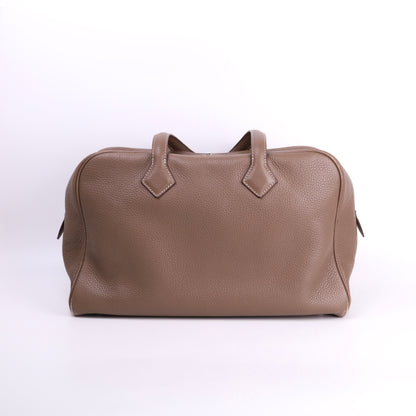 Hermes Victoria 35 Handbag in Taurillon Clemence Etoupe 2015,front view