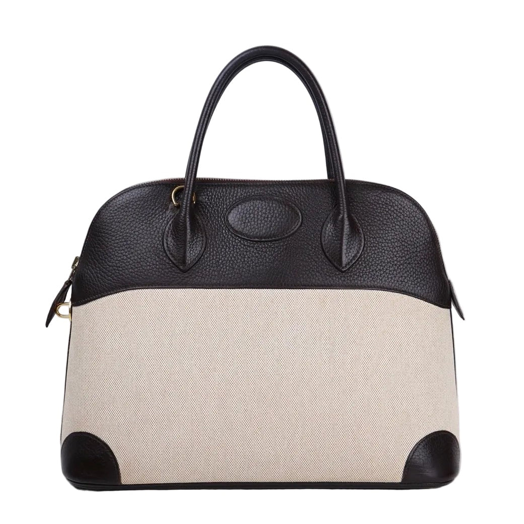 Hermès Bolide 35 2-way handbag in Ebene Taurillon Clemence and Toile, front view