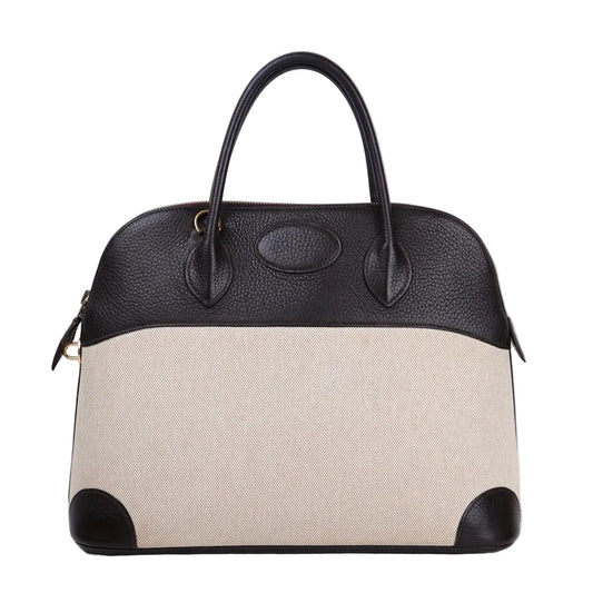 Hermès Bolide 35 2-way handbag in Ebene Taurillon Clemence and Toile, front view