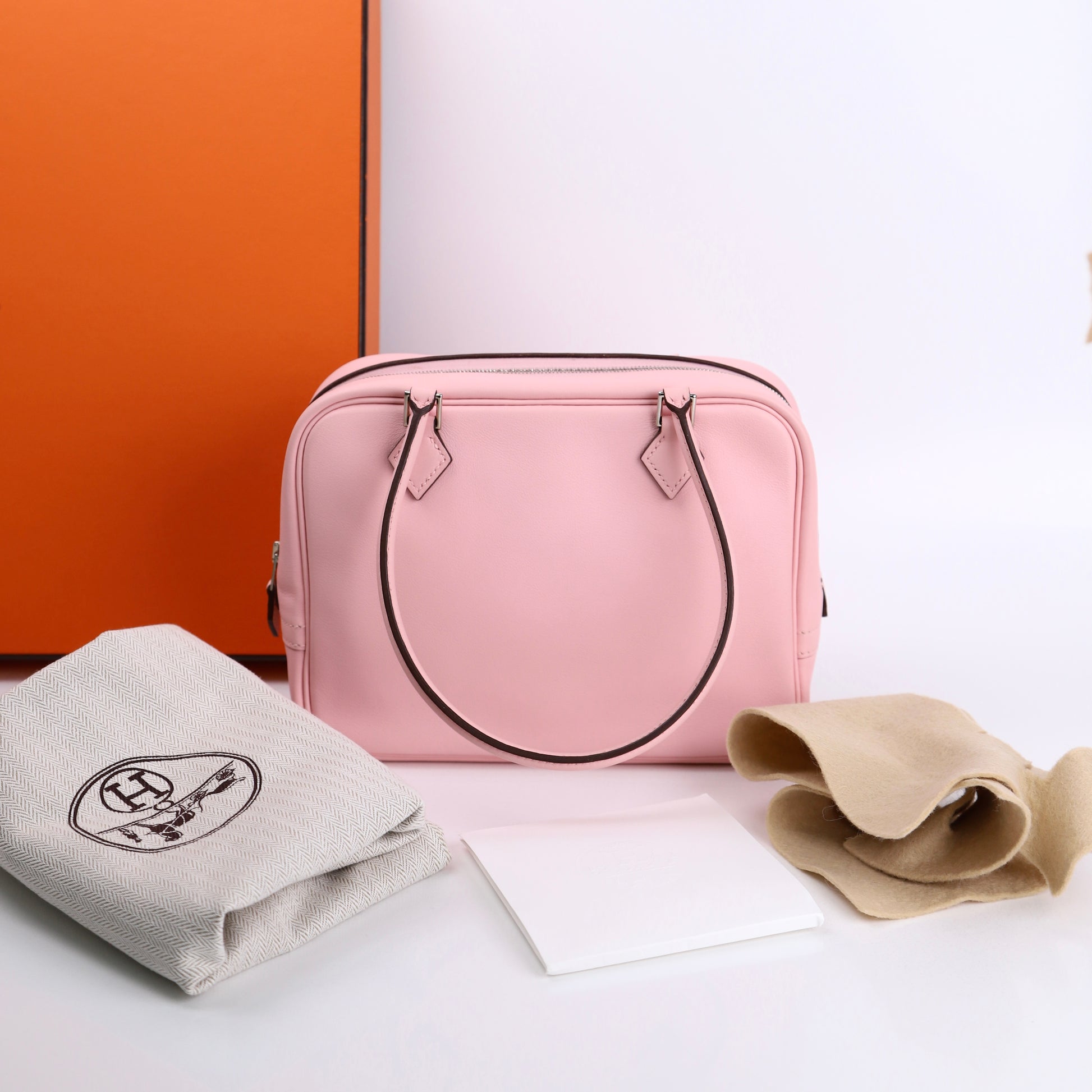 Hermes Plume Mini Handbag Plume in Rose Sakura Swift 2015, full view