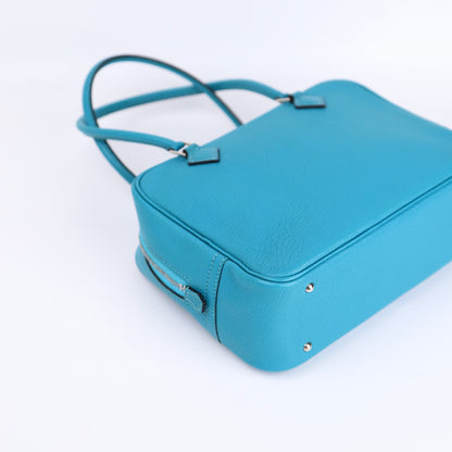 Hermes Plume Mini Handbag in Turquoise Chevre 2004,corner3