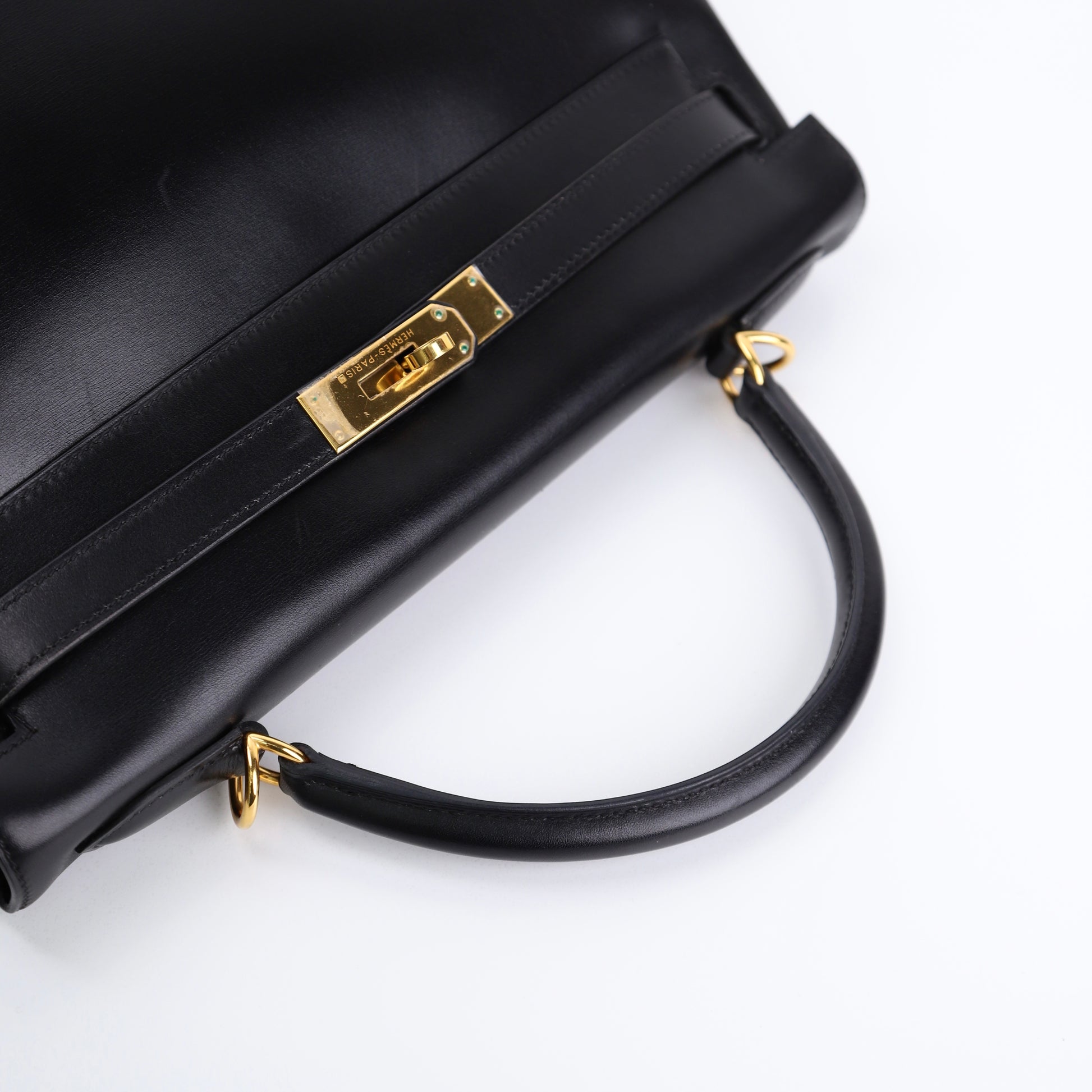 Hermes Kelly 32 Handbag in Box Calf Black 2000, handle