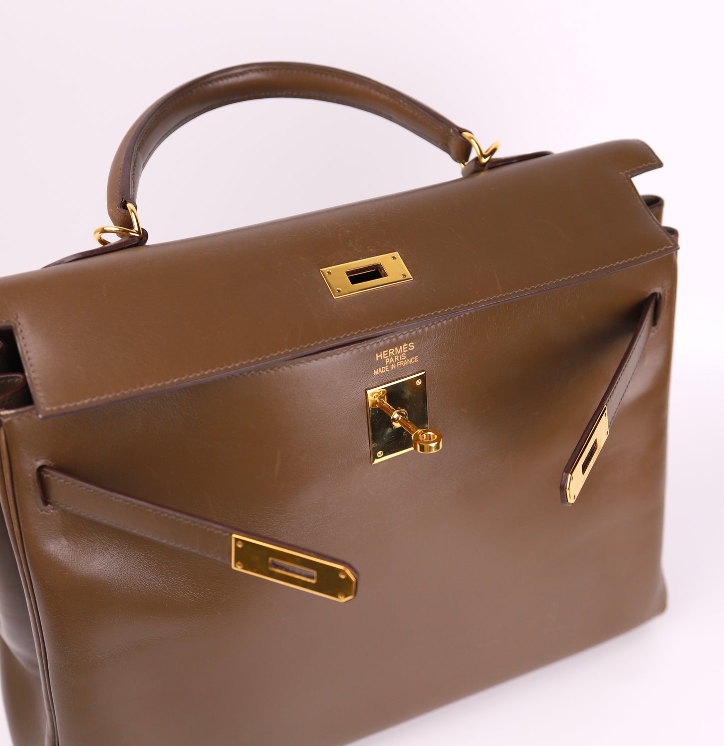 Hermes Kelly 35 Handbag Box Calf Olive Vert 2008,logo