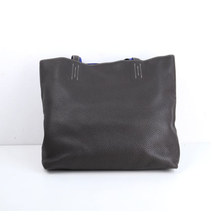 Hermes Double Sens Reversible Tote Bag in Togo Etain / Blue Electric 2010，back view