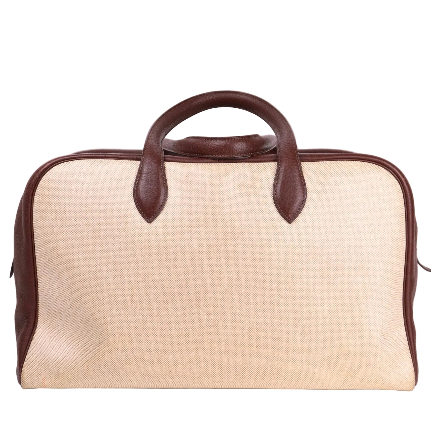 Hermes Victoria 43 Handbag in Togo/Canvas Chocolat，front view
