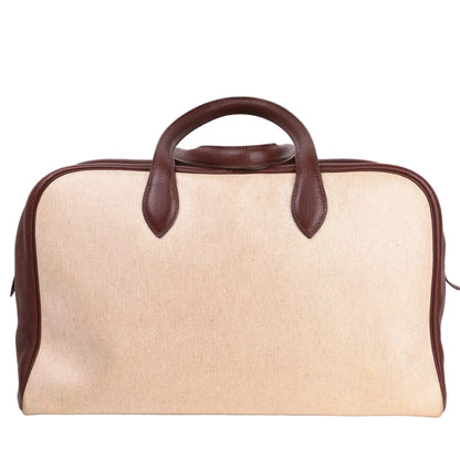 Hermes Victoria 43 Handbag in Togo/Canvas Chocolat，front view