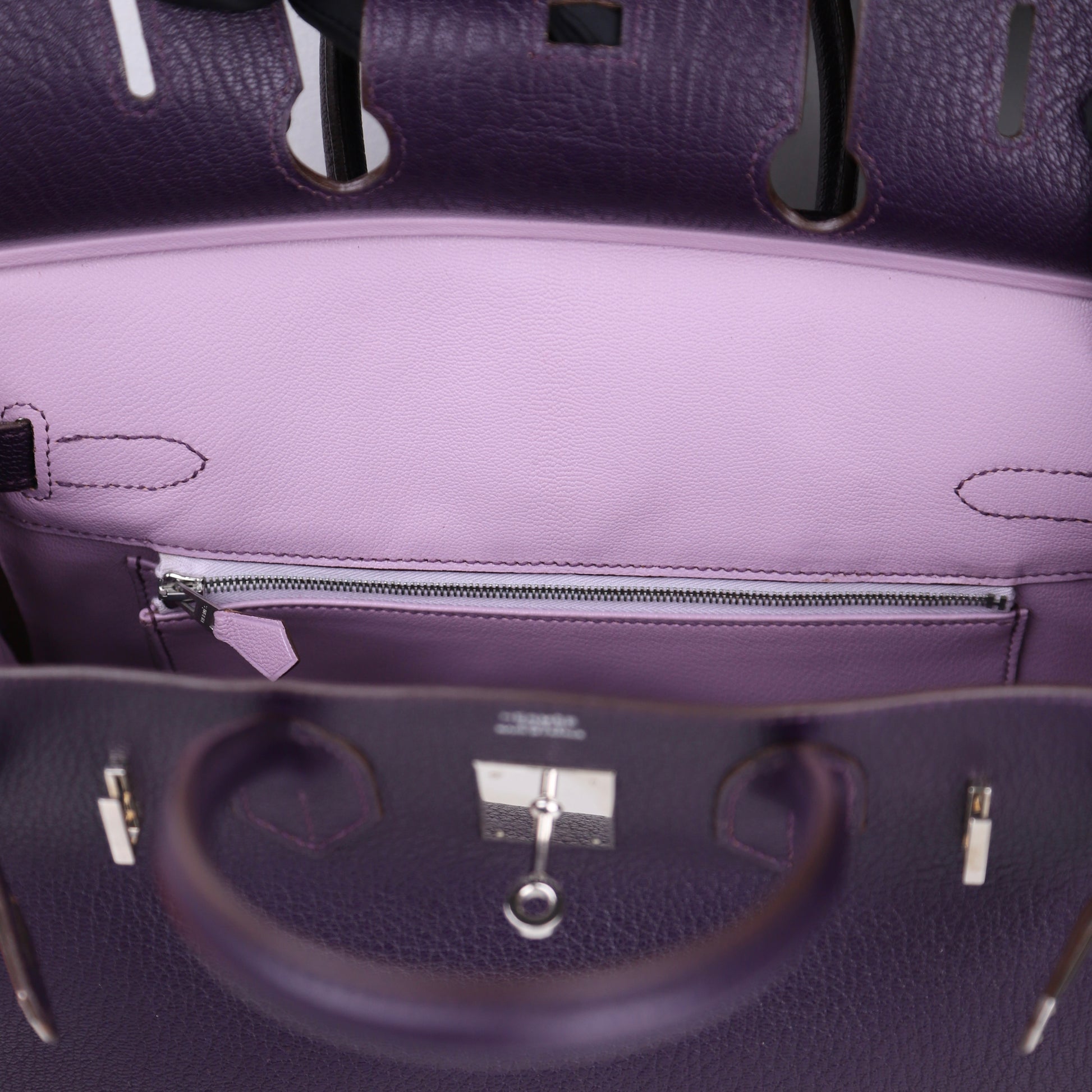 Hermès Birkin 30 Handbag in Chèvre Raisin/Lilas,inside zipper