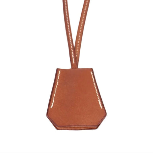 Hermes Barenia Clochette Keyholder Necklace Fauve,front view