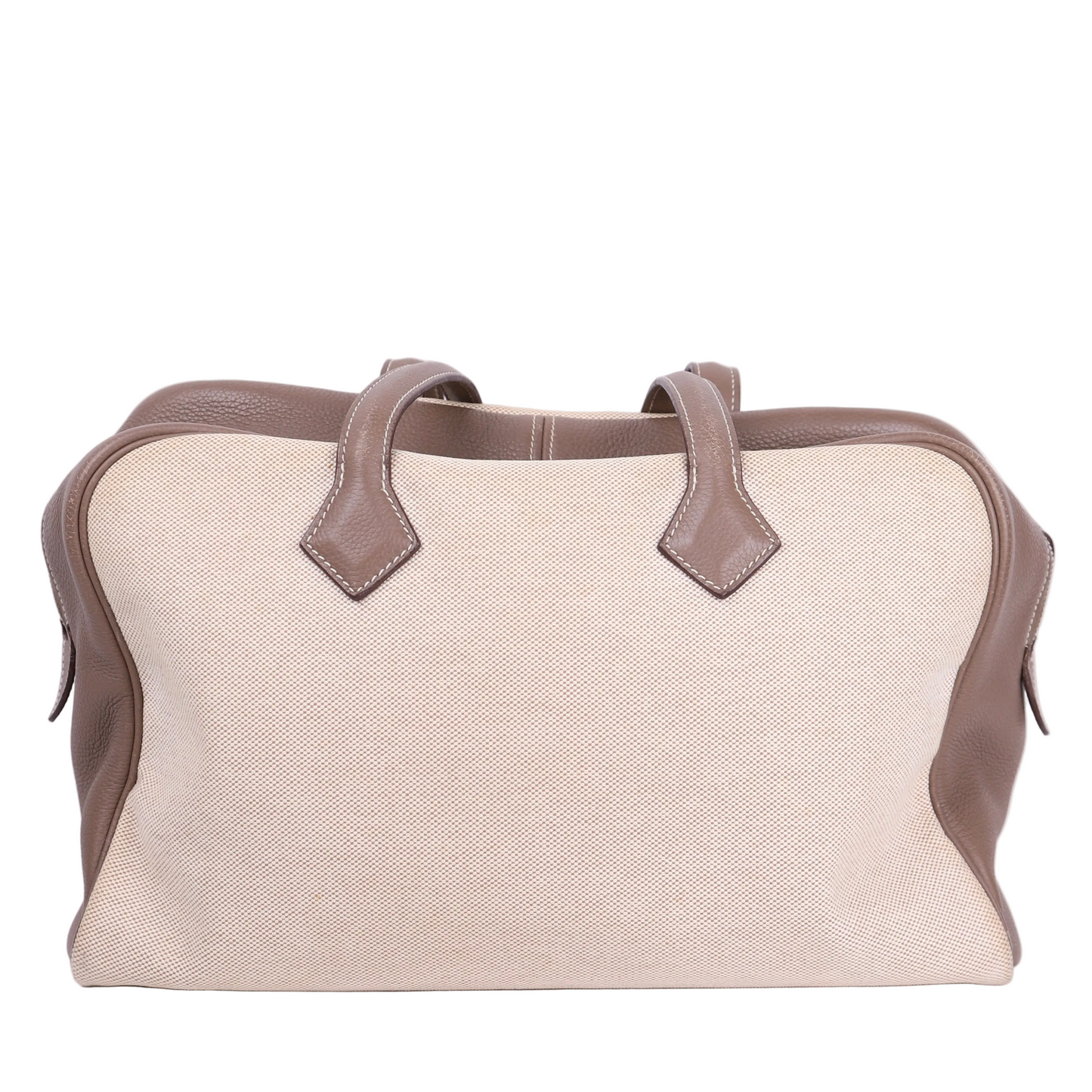 Hermes Victoria 35 Handbag in Taurillon Clemence/Toile Etoupe ,front view