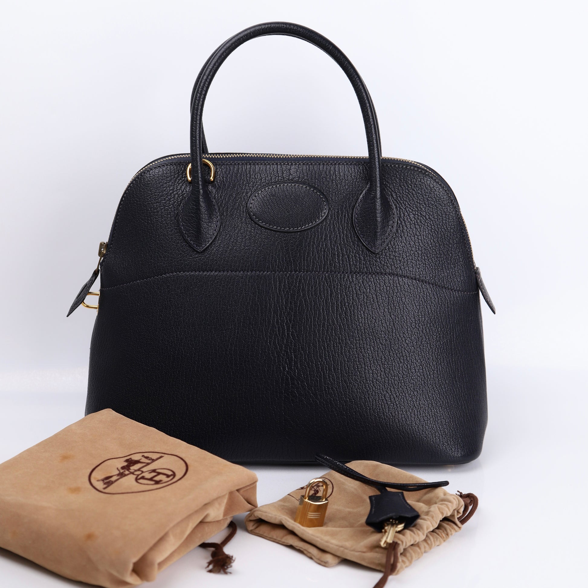 Hermes Bolide 31 in Chevre Bleu Indigo 2000, full view