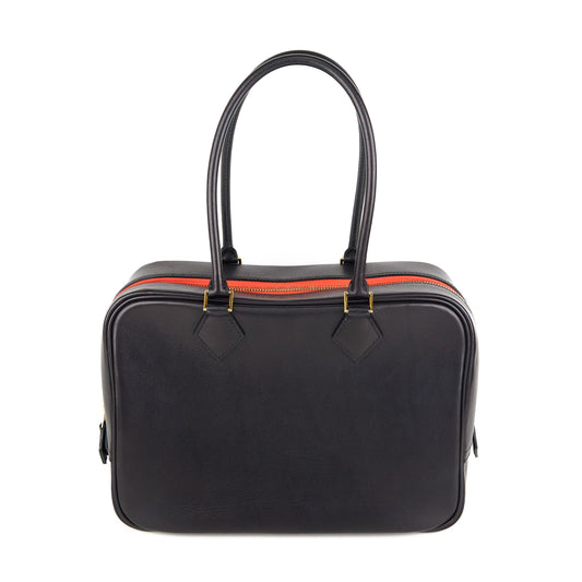 Hermes｜Plume 28 Handbag Evergrain  Black/Orange Poppy  2016