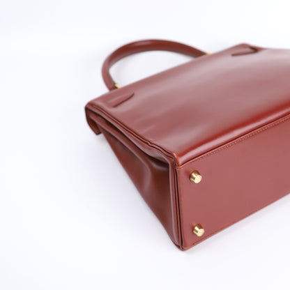 Hermes Kelly 28 Handbag in Box Calf Rouge H 1996,corner3