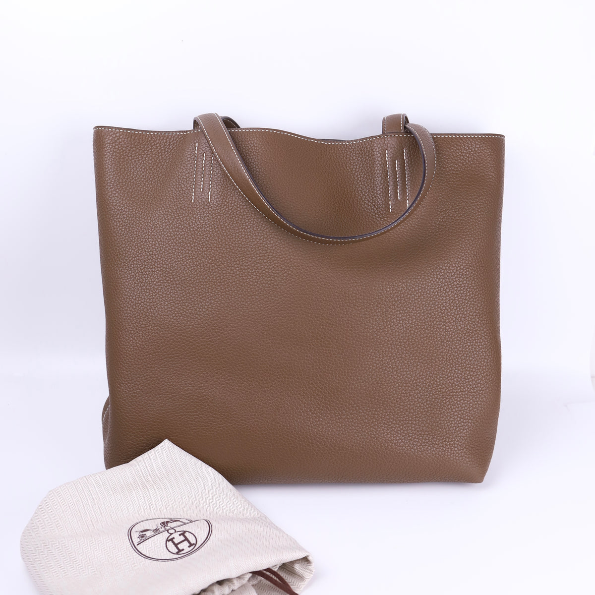 Hermes Double Sens 36 Tote Handbag in Etoupe Taurillon Clemence/Swift 2014, full view