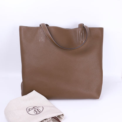 Hermes Double Sens 36 Tote Handbag in Etoupe Taurillon Clemence/Swift 2014, full view
