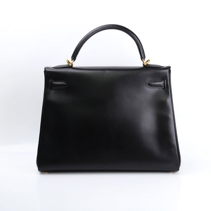 Hermes Kelly 32 Handbag in Box Calf Black 2000, back view