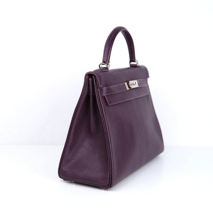 Hermes Kelly 32 Handbag  in Cassis Chevre/Coromandel 2002, left side
