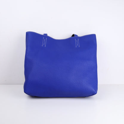 Hermes Double Sens Reversible Tote Bag in Togo Etain / Blue Electric 2010，inside back