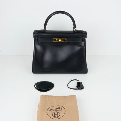 Hermes｜ Kelly 28  Black box calf  Handbag 1994
