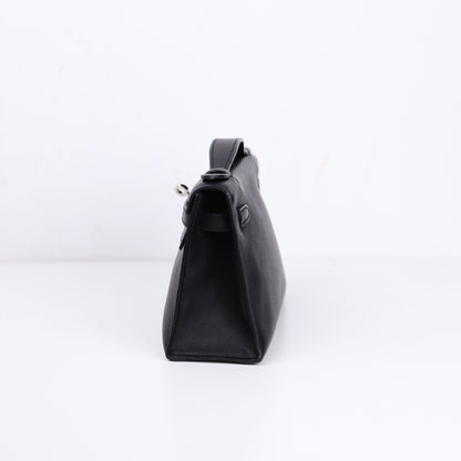 Hermes｜Kelly Pochette Black Handbag Evergrain 2008