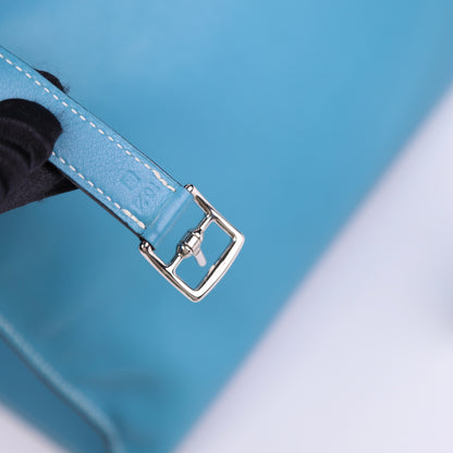 Hermes Kelly Flat 35 in Swift Blue Jean 2007 PHW ,year stamp, square K,2007