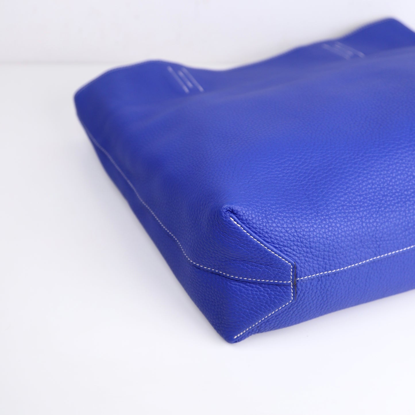 Hermes Double Sens Reversible Tote Bag in Togo Etain / Blue Electric 2010，inside，corner4