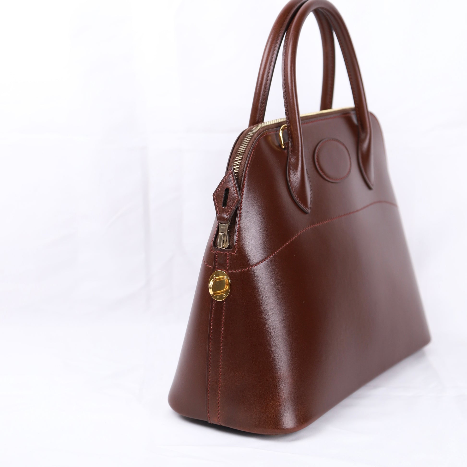 Hermes Bolide 31 Handbag in Box Calf Chocolat 2003，left side