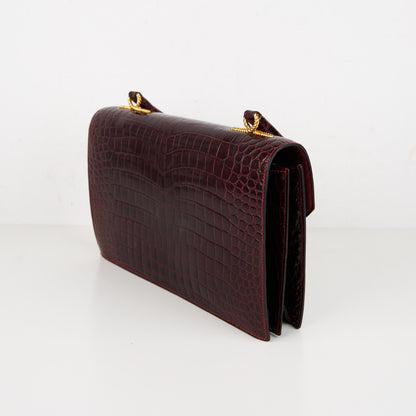 Hermes｜Cordeliere Vintage Handbag Burgundy Crocodile  1982