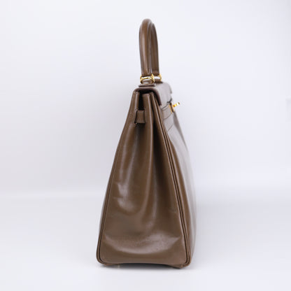 Hermes Kelly 35 Handbag Box Calf Olive Vert 2008, left side