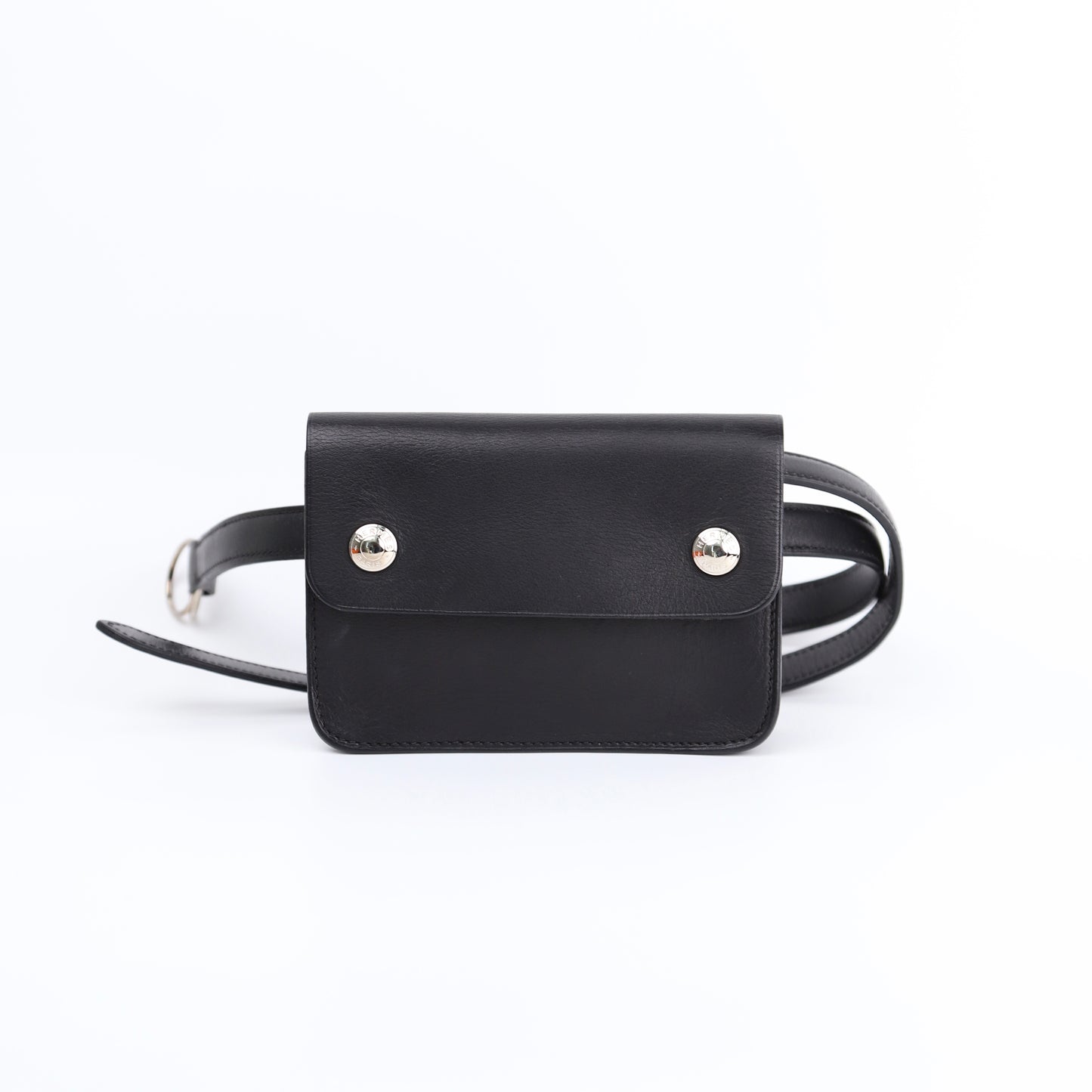 Hermes Pochette Green Belt Bag in Black Barenia 2000, front view