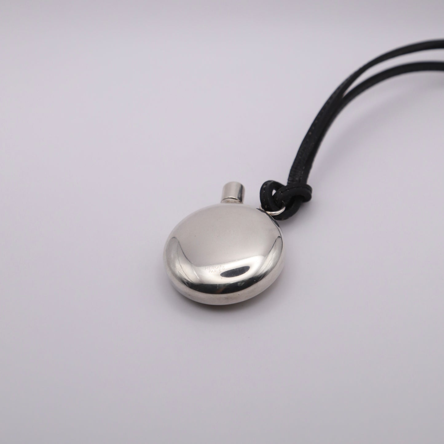 Hermes Sterling Silver Perfume Bottle Pendant Necklace，front view