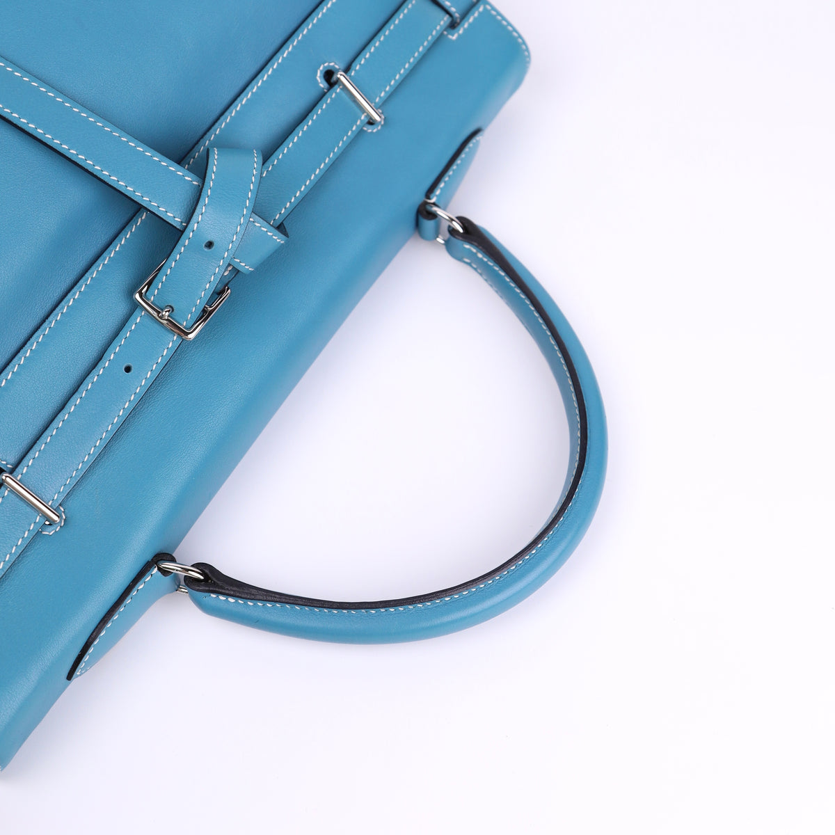 Hermes Kelly Flat 35 in Swift Blue Jean 2007 PHW,handle