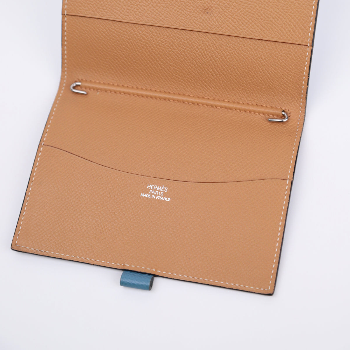 Hermes Journal Case Passport Cover in Epsom Blue Jean/Gold with S925 Pencil 2001,logo