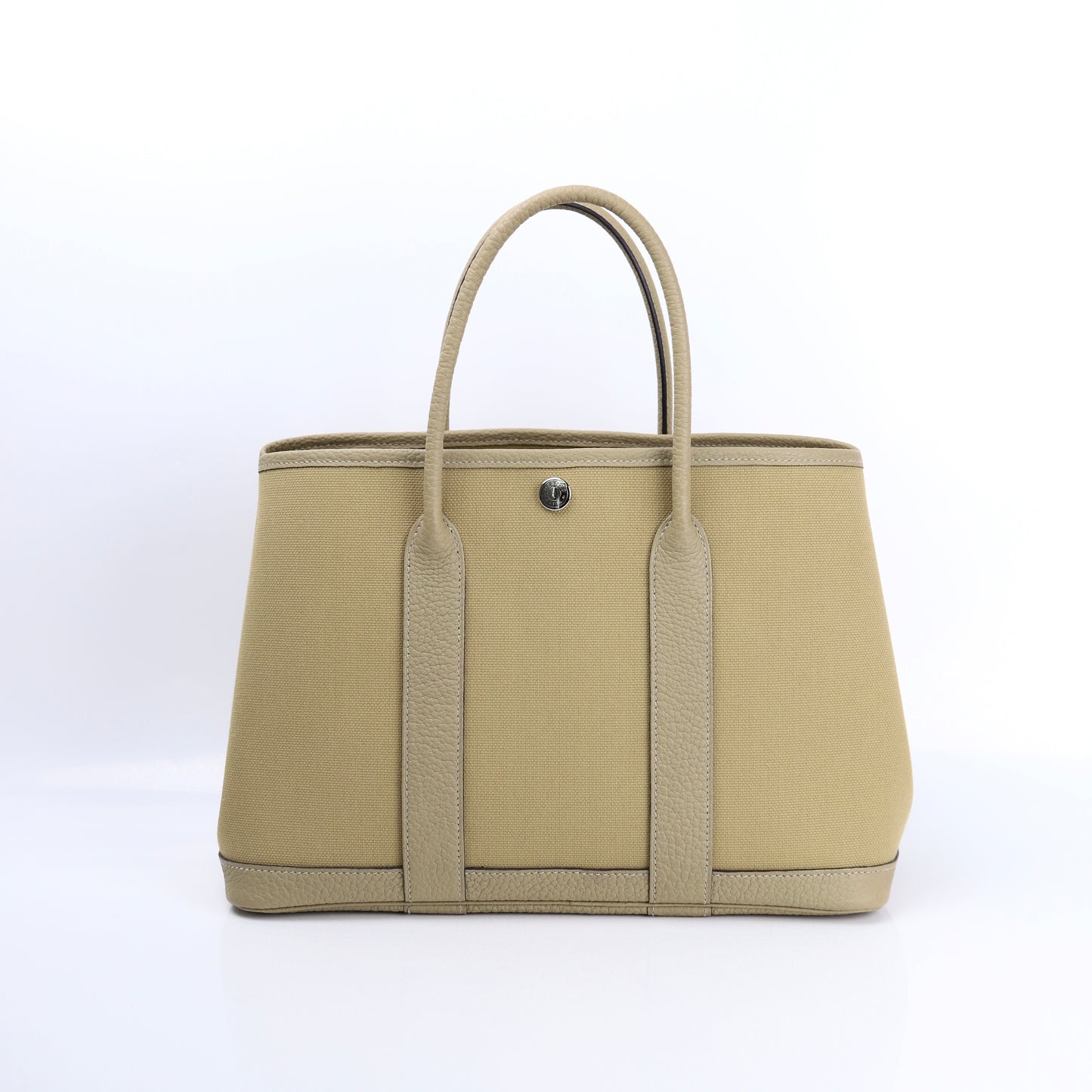 Hermes Garden Party TPM Handbag in  Poussiere Buffalo/Canvas 2022, back view