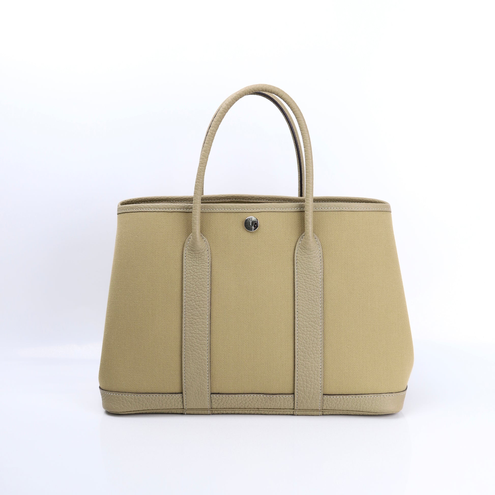Hermes Garden Party TPM Handbag in  Poussiere Buffalo/Canvas 2022, back view