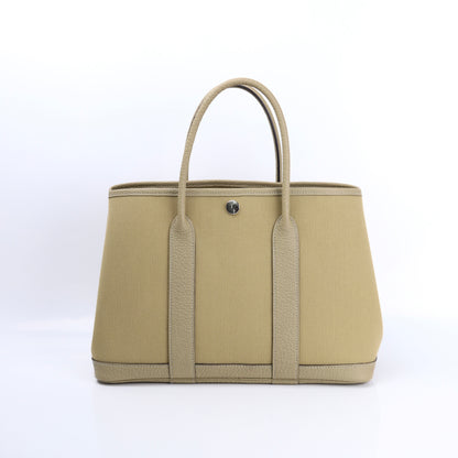 Hermes Garden Party TPM Handbag in  Poussiere Buffalo/Canvas 2022, back view