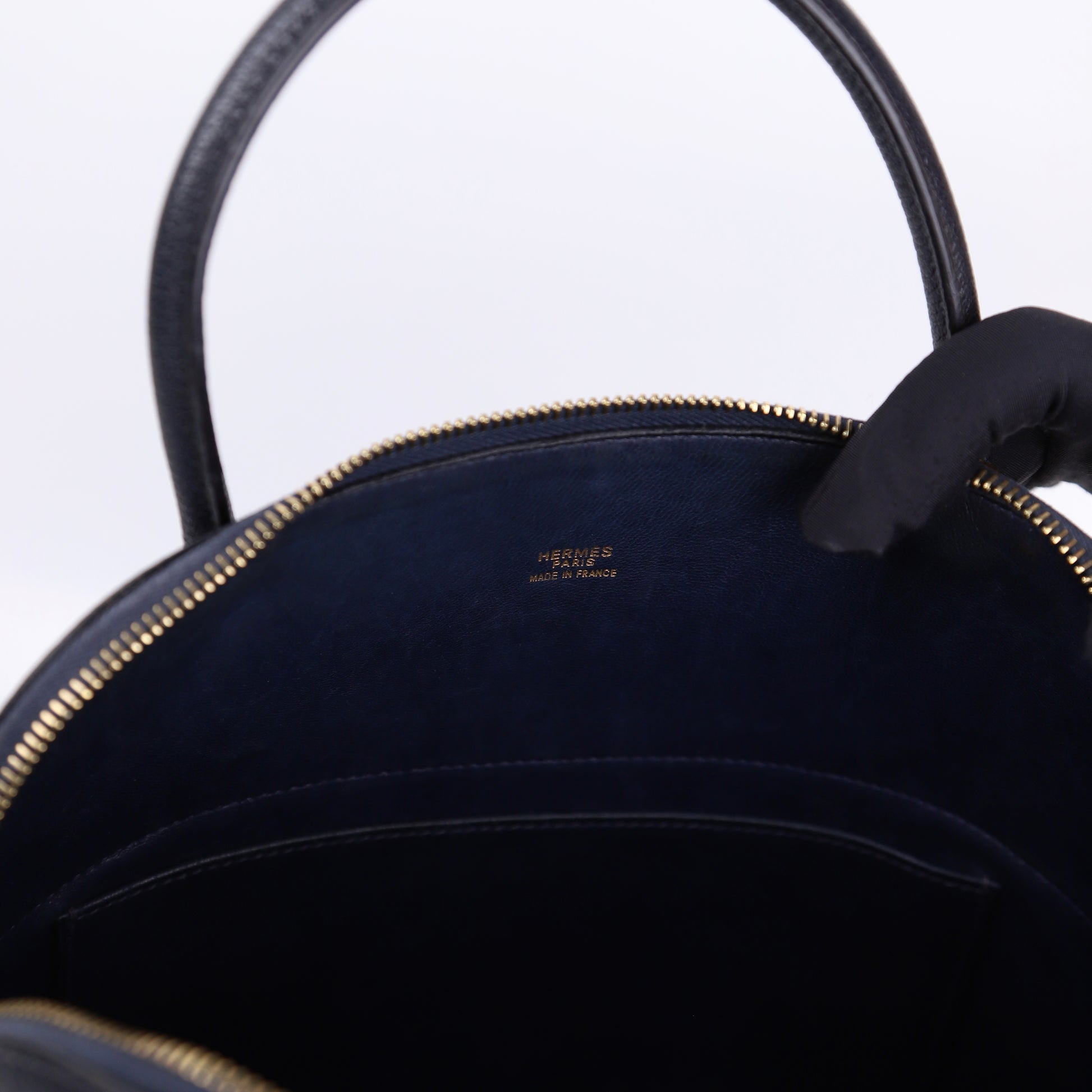 Hermes Bolide 31 in Chevre Bleu Indigo 2000,logo