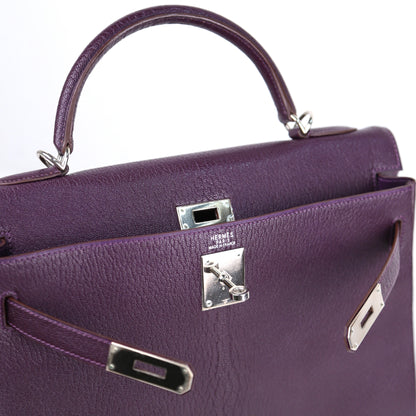 Hermes Kelly 32 Handbag  in Cassis Chevre/Coromandel 2002, logo, hardware