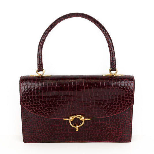 Hermes｜Cordeliere Vintage Handbag Burgundy Crocodile  1982
