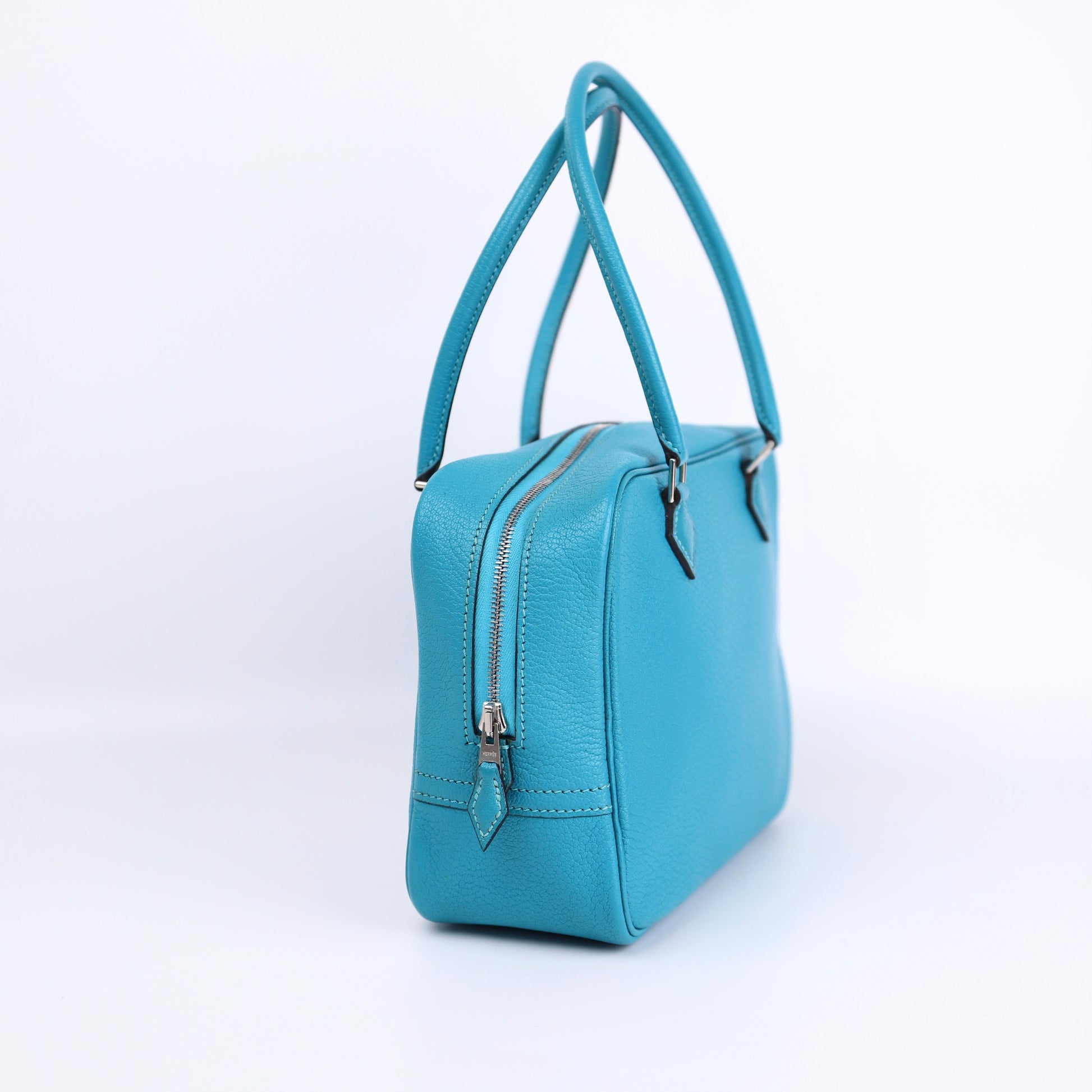 Hermes Plume Mini Handbag in Turquoise Chevre 2004, left side
