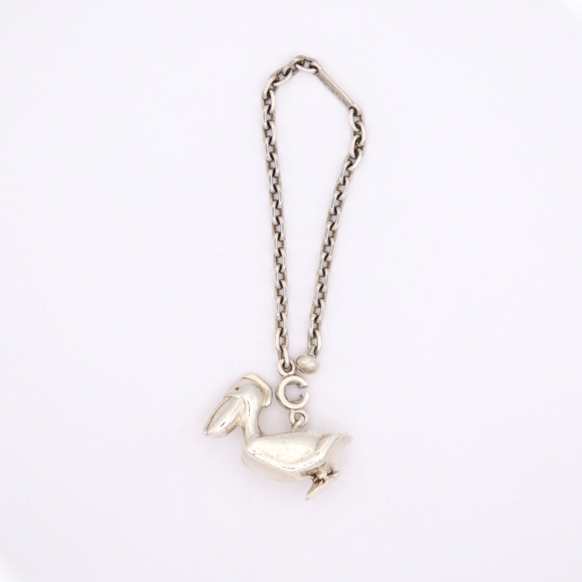 Hermes S925 Silver Pelican Chain Key Holder / Bag Charm, front view