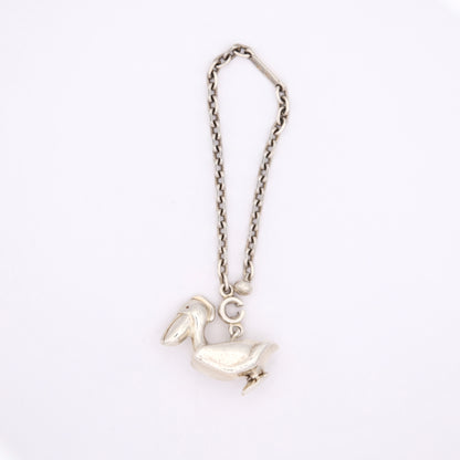 Hermes S925 Silver Pelican Chain Key Holder / Bag Charm, front view
