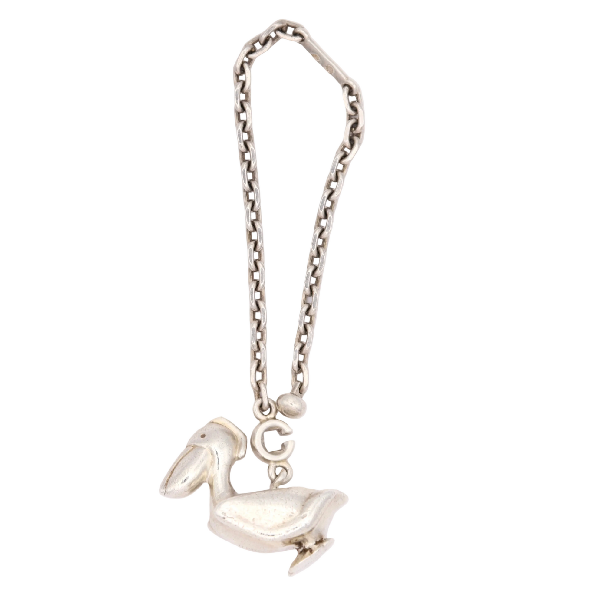 Hermes S925 Silver Pelican Chain Key Holder / Bag Charm, front view