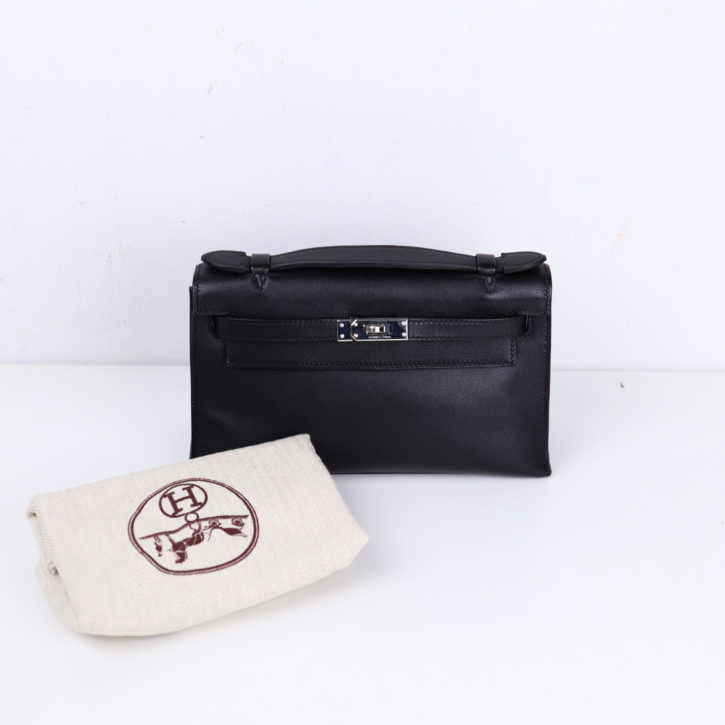 Hermes｜Kelly Pochette Black Handbag Evergrain 2008