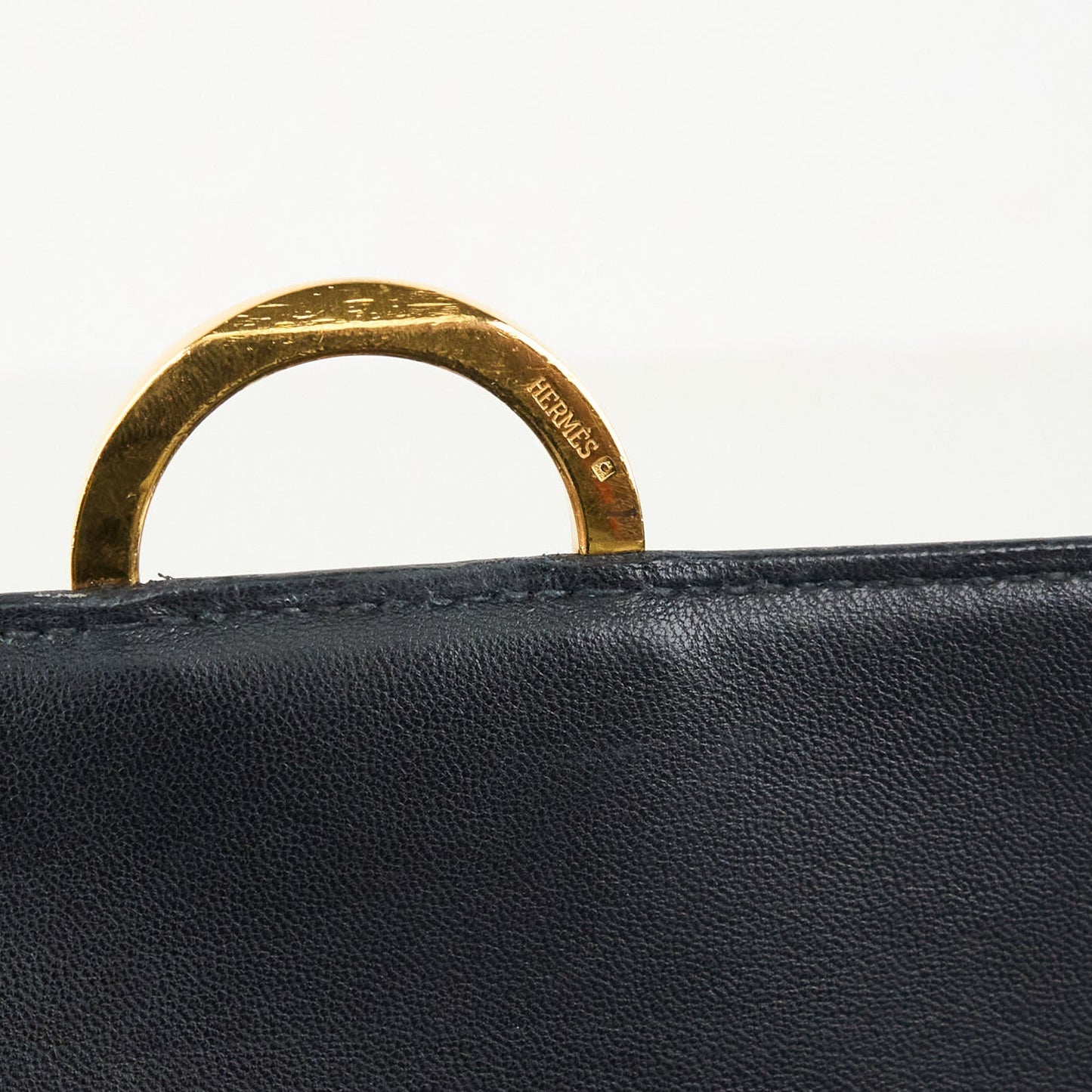 Hermes |Vintage  Ring Shoulder Bag box calf  Black 1991